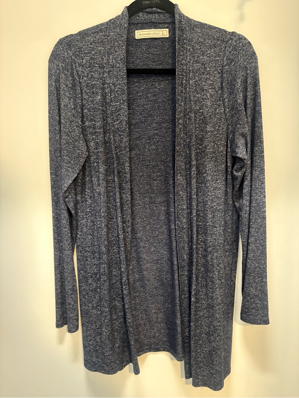 Abercrombie & Fitch Women's Heathered Navy Open-Front Cardigan
